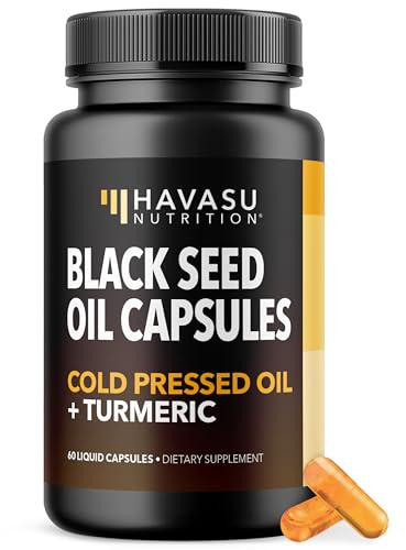 Black Seed Oil Capsules with Turmeric Curcumin Supplement - Immune & Digestive Health Support - 60 Count - Vegan, Non-GMO, Cold Pressed Black Seed Oil with Curcumin (95% Curcuminoids) - 1 Month Supply