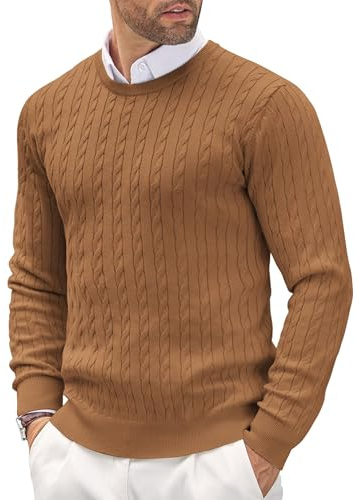 COOFANDY Pull Col Rond pour Homme Léger Décontracté et à Maille Fine avec Motif Texturé Pull Braun XXL