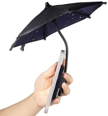 OUTXE Phone Umbrella for Sun, 360°Adjustable Shade Cover for Cell iPhone/Android/Kindle, Mini Cellphone Shield Suction Cup Stand Holder -Black