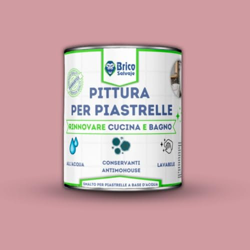 BRICOSALVAJE Pintura para Azulejos Cocina y Baño al Agua MATE | Sin Imprimación | Lavable | Gran dureza (Rosa Empolvado, 750 ML)