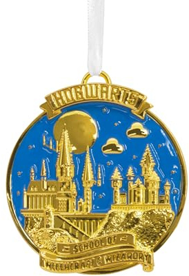 Hallmark Hogwarts School of Witchcraft & Wizardry premium metallprydnad, natttidsscen, Harry Potter-träddekoration, hängande julprydnad, gåvor till jul
