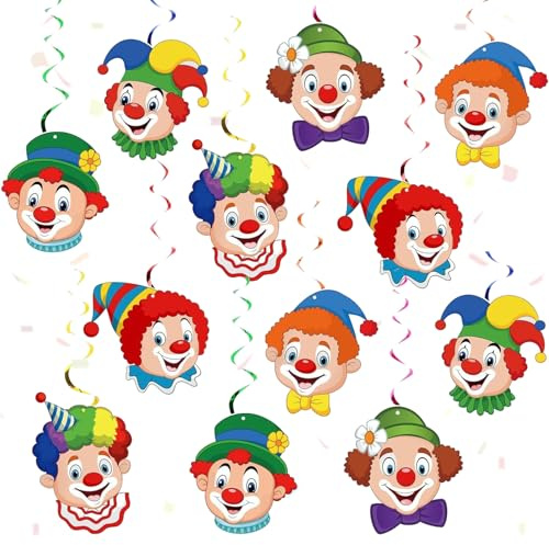 BSITSSS 12 Pezzi Serpentinas Carnaval,Guirnalda de Payaso para Carnaval,Guirnaldas con Adornos de Circo Payasos Decoraciones para Fiesta Circo Carnaval Cumpleaños Halloween Festival DIY