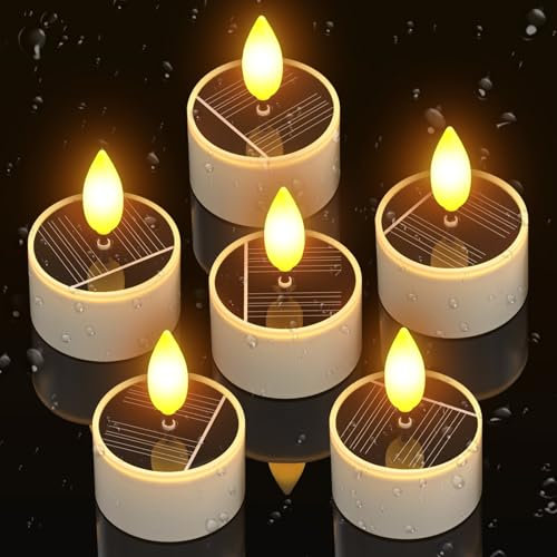 PChero Lot de 6 bougies solaires LED extérieures étanches capteur lumière crépuscule piles rechargeables bougies chauffe-plat vacillantes jardin, camping, décoration
