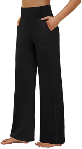 FireSwan Yoga Pants Women High Waist Wide Leg Pants with Pockets Black