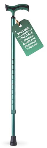REMEDIA ONE - Bastone per Anziani in Alluminio Anodizzato con Impugnatura Morbida, Bastone da Passeggio Regolabile H. 72-95cm, Puntale Standard - Verde