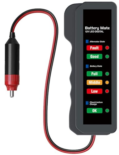 MUELODSIC Tester Per Batteria Auto Misuratore Di Batteria Rilevatore Di Batterie Per Auto Indicatore Led Controllo Carica e Prestazioni Di Avvio