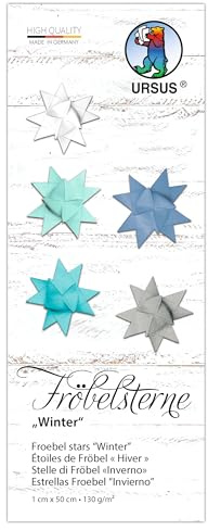 Ursus 3498 00 99 - Stelle di Froebel Inverno, 130 g/m² di carta da disegno in argilla, 100 strisce pieghevoli, formato 1 x 50 cm, Ø 4,3 cm, 5 colori, con istruzioni