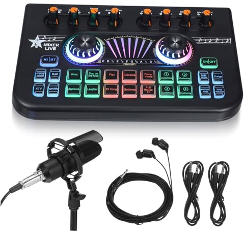 ELAYARD Kit de Mixeur Audio et Microphone Professionnel pour Streaming et Enregistrement Carte Son USB
