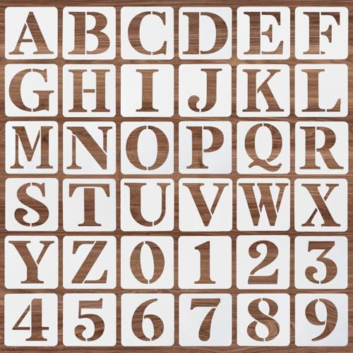 Ymapinc 36 Pcs 5 Inch Reusable Letter and Number Stencils, PET Plastic Spray Painting Templates for Wall, Wood, Fabric, Craft DIY Decoration