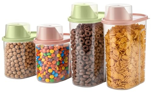 GREENSAPPIRE 4pcs 2-1.9L+2-2.2L Cereal Storage Containers Set - Airtight Food Dispensers with Pour Spout & Measuring Cup, Kitchen Pantry Organizers for Cereal, Grains, Pasta, Pet Food