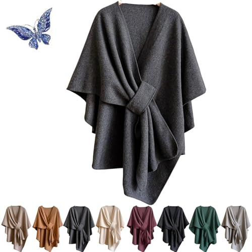 Alpenfaser Poncho, Warm Vorne öffnen Poncho Schal Schalwickel mit Lasche, Langer Poncho Schal
