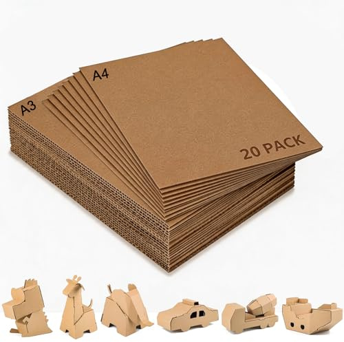 SHIQUAN 20 Pack Corrugated Cardboard Sheets, A3 A4 (10 of Each) | Thickened, Large Kraft Board, Thick Brown Corrugated Pads Dividers, Suitable for Painting and DIY Crafts
