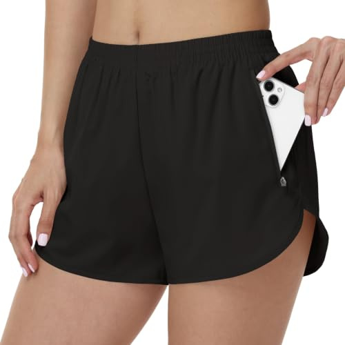 WILLIT Shorts dam, sportbyxor, korta löparbyxor, löpshorts, hög midja, svart, L