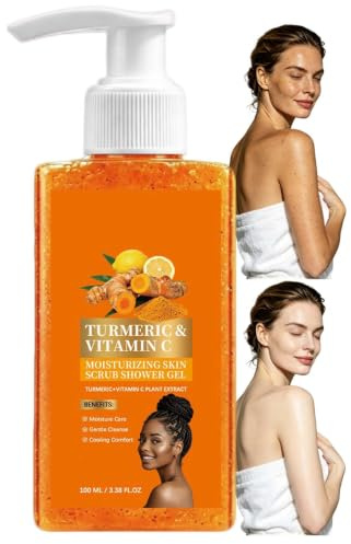 Gurkmeja vitamin C skrubbbody wash, ljusande kroppsskrubb, fuktgivande peeling body skrubba tvätta gel, fuktgivande kropp tvättgel för torr och grov hud (1 st.)