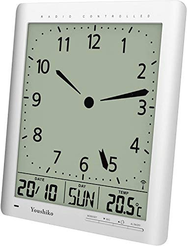 Youshiko Radio Control (UK & Ireland Version/Premium Quality/Clear Display) Digital Analog Style Silent Wall Clock