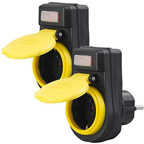 revolt Schukosteckdosen: 2er-Set Outdoor-Steckdosenadapter mit Ein/Aus-Schalter, bis 3.680 Watt (Abschaltbare Steckdosen Aufputz, Schaltbare Steckdosen außen, wasserdicht)