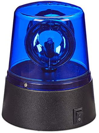 Relaxdays Sirena Party, LED Lampeggiante Blu con Riflettore Girevole a Batteria, Senza Fili, Decorazione Festa, Blu