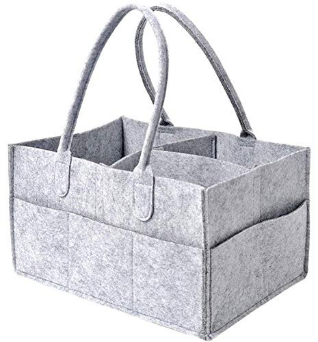NALCY Windel Caddy Organizer, Tragbare Filz Windeltasche Aufbewahrungskorb Filzkorb Aufbewahrungsbox mit wechselbaren Fächer für Kinderzimmer, Auto und Reise