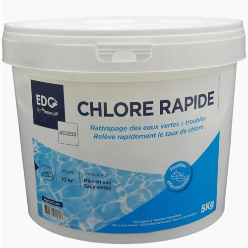 EDG - Chlore Choc Piscine - Action Rapide - Pastilles Spécial Eau Verte - Seau 5kg - Gamme Traitement Et Accessoires Piscine EDG Access