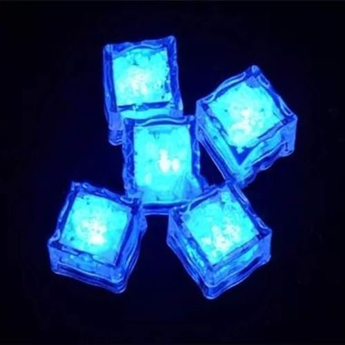 MODOAO Cubos de hielo iluminados 12 piezas para bebidas, cubos de hielo LED multicolor para cubitos de hielo luz para fiesta de Navidad, boda, club, bar, decoración de torre de champán (azul)