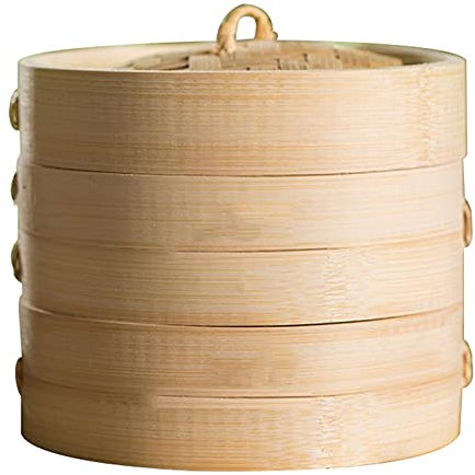 LTLWSH Vaporera de bambú para cocinar al Vapor, cocedor 2 Nivel con Tapa, Cesta de bambú, Recipiente de bambú, Oriental, cocer al Vapor,30cm