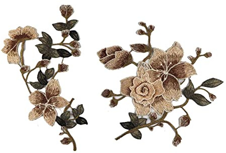 CENPEK 2 toppe ricamate a forma di rosa, per colletti floreali, da cucire, per vestiti, cappelli, borse, jeans, applicazione, artigianato, accessori per abbigliamento fai da te, colore marrone