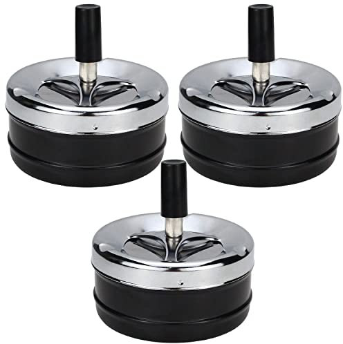ZDNT 3 Stück Aschenbecher Drehaschenbecher Moderner Drehaschenbecher Metall Drehaschenbecher Windaschenbecher mit Deckel Rauchloser Aschehalter Schwarzer Aschenbecher für Innen- und Außenbereich