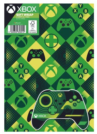 Official Xbox Wrapping Paper, 2 Sheets 2 Tags, Gift Wrap for birthday Presents