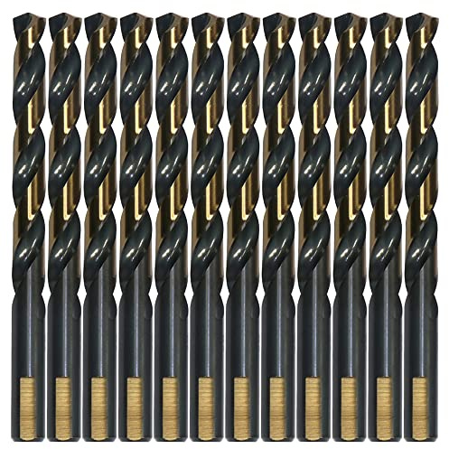 VALYRIANTOOL 12PCS 3/16 HSS Black Gold Twist Drill Bits Set, 135 Degree Split Point, Jobber Metal Drill Bit, General Purpose for Use in Mild Steel, Copper, Aluminum, Zinc Alloy, Wood, and Plastic