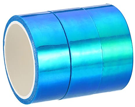 PATIKIL Metalized Tape 0.59 Inch x 5.5 Yards, 3 Roll Self Adhesive Holographic Foil Mirror Metallic Masking Sticker for DIY Art Craft Wrapping Decoration, Blue
