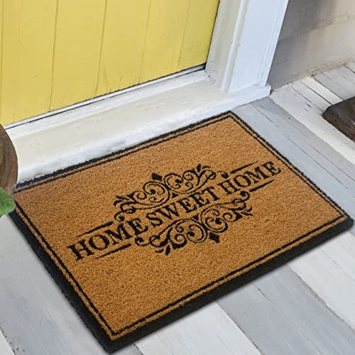 Teppich-Traum Schuhabtreter aus robusten Kokos Naturfasern „Sweet Home“ verziert in schwarz, 60 x 90 cm