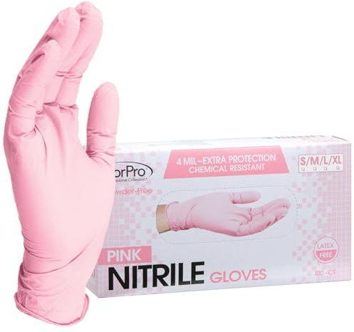 ForPro Professional Collection Disposable Nitrile Gloves, Chemical Resistant, Powder-Free, Latex-Free, Non-Sterile, Food Safe, 4 Mil, Pink, Medium, 100-Count