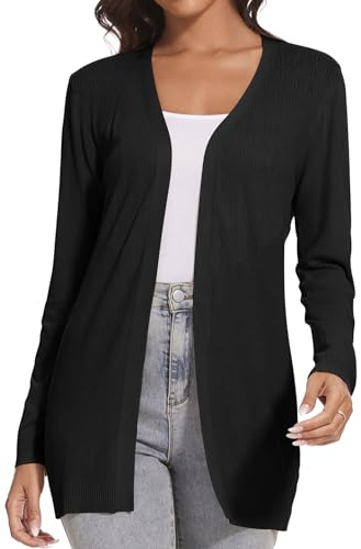 Famrrifuu Donna Cardigan Lungo Casual Leggero Maniche Lunghe Giacca Estivo Elegante Cardigan Maglia,Nero,M