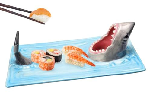 Mwqpgyh Assiette à sushi requin, assiette à sushi en céramique en forme de requin, plateau de service en céramique peinte à la main, assiette à sushi en céramique Shark Attack, plateau à sushi en