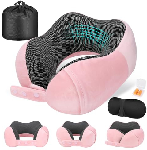 Cirorld Cuscino da Viaggio Collo, Cuscino Aereo Memory Foam Regolabile e Compatto, Cuscino Cervicale da Viaggio, Inclusa Maschera per Dormir, Tappi auricolari, Borsa per Trasporto