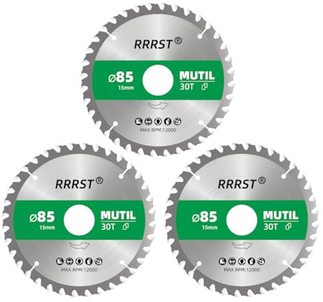 RRRST 3pcs Hoja de Sierra Circular Multi Material 85 x 15 mm 30T, Para Aluminio, Cobre, Madera, Madera Contrachapada, Paneles de Yeso, Laminado, Plástico