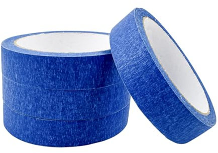 HXC 4 Rolls Low Tack Masking Tape, 20 mm x 20 m Painters Tape, Writable Tearable for Indoor Painting Stucco and Decorating (Blue)