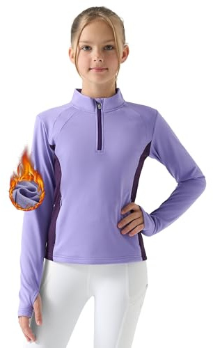 Willit Girls Fleece Long Sleeve Shirts Winter Horse Riding Jacket Half Zip Kids Sweatshirts Thermal Coat Purple Large