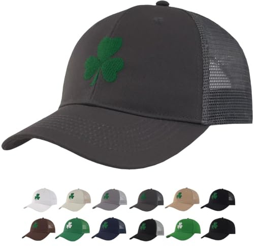 TSSGBL Lucky Shamrock Trukcer Hat - M L XL XXL Irish Clover Snapback Adjustable Baseball Cap Men Women Ball Cap St Patricks Day Ideal Gifts,Charcoal Grey