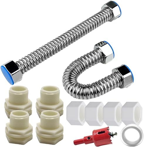 CHENGLAI 2 Pack Rain Barrel Linking Kit, Rain Barrel Connector Kit with 12 Inch 304 stainless steel Hose, 3/4 Bulkhead Fittings with Plugs and Hole Saw for Outdoor Rain Water Barrels, Water Tanks