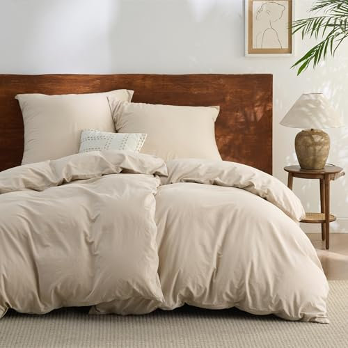 BEDSURE Bettwäsche 135x200 Baumwolle 4teilig - Bettwäsche-Sets Hazeltaupe Bettbezug 2er Set mit 2 Kissenbezüge 80x80 cm, Ähnliche Textur wie Washed Leinen, Oeko-TEX Bedding Braun mit Reißverschluss