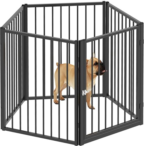 PawHut Dog park, recinto per cani a 5 pannelli modulare e pieghevole, recinto portatile in metallo 76H cm con porta, recinto per gatti, cuccioli e piccoli animali, per interni ed esterni, nero