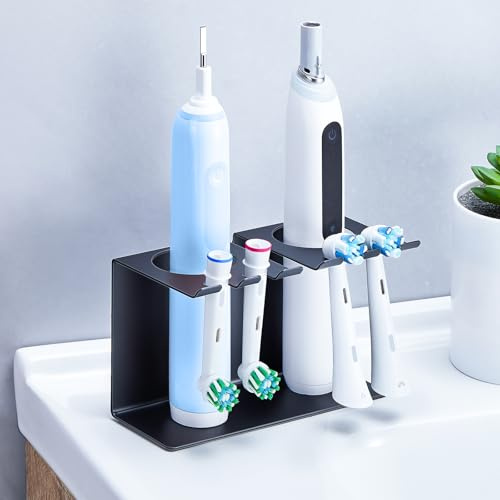 YYBO Aufsteckbürsten Halter, Zahnbürstenhalter Elektrische Zahnbürsten Halter Wand oder Stehend, Zahnburstenhalterung Ohne Bohren, Bad Zahnbürstenköpfe Halterung für Zahnpasta Aufbewahrung (Schwarz)