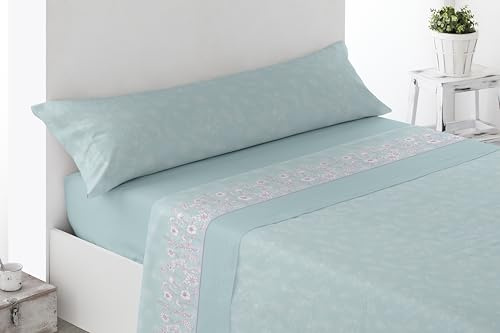 Miracle Home. Juego de sábanas Roda. Set de 3 Piezas, sábana Bajera Ajustable, encimera y Funda de Almohada. Anti Peeling. 50% algodón-50% Microfibra cepillada. Azul. 105 x 200. Cama 105