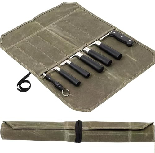 POHOVE Messertasche Kochmesser, 7-fach Messerrolle, Werkzeug Rolltasche, Camping & Grillen, Geschenk für Kochschüler