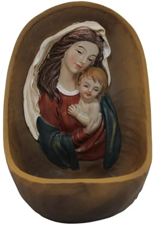 ZICOM Weihwasserkessel Weihwasserbecken Maria mit Kind Höhe 12cm handbemalt Polyresin