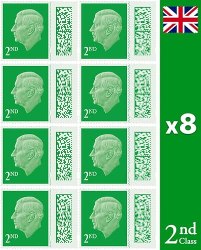 2nd Class Stamps (8 Pack) – Genuine UK Postage – Barcoded, Self-Adhesive Stamps – Secure QR Design for Letters up to 100g – Official UK Postage (Total 8) | UK BEST SELLERS