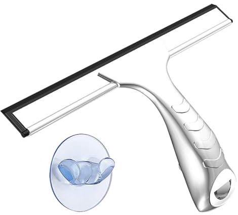 Tergivetro per Doccia Multiuso in Acciaio Inox con Supporto a Ventosa Tiraacqua Vetri Doccia Accessori Bagno Senza Forare per Porte Bagno Finestre e Vetro Auto 25cm