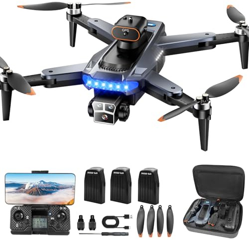 Drone avec Camera 4K Professionnel pour Adultes, GPS Drone pour Adultes, 54 Min de Vol, Résistant au Vent, Moteur Brushless, Suivi Auto, Retour Auto, Wi-Fi 5G, Léger<249g avec 3 Batteries(Noir)（Moyen）
