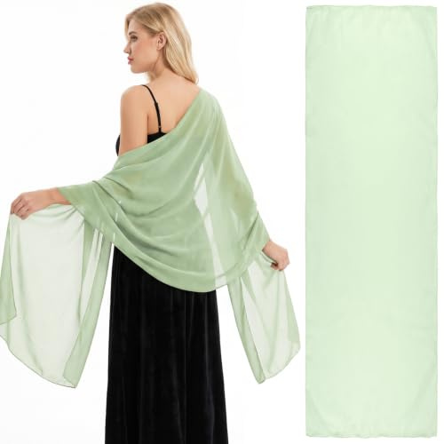 WADUBI Chiffon Shawls and Wraps for Women 200 * 70cm Lightweight Sheer Scarf, Elegant Wedding Shawl for Guest, Evening Party Chiffon Shawl (Sage Green)
